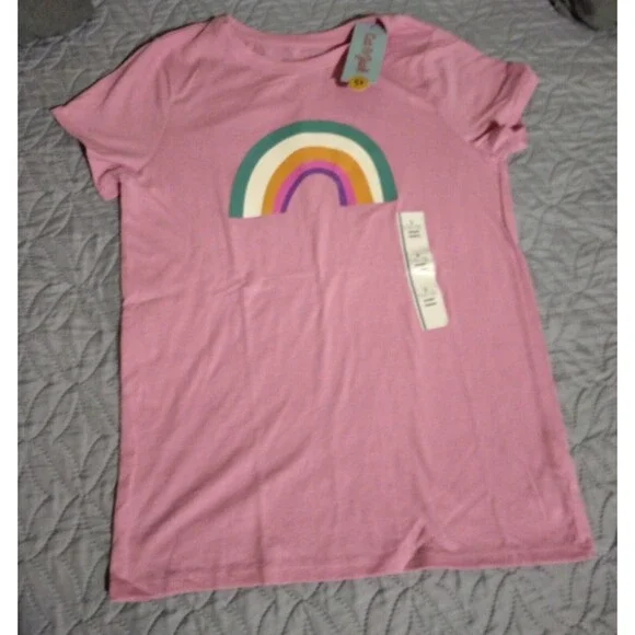 NWT, Cat & Jack Pink T-Shirt W/ Rainbow Girls Size L 10 / 12, Large Short Sleeve - Picture 3 of 10